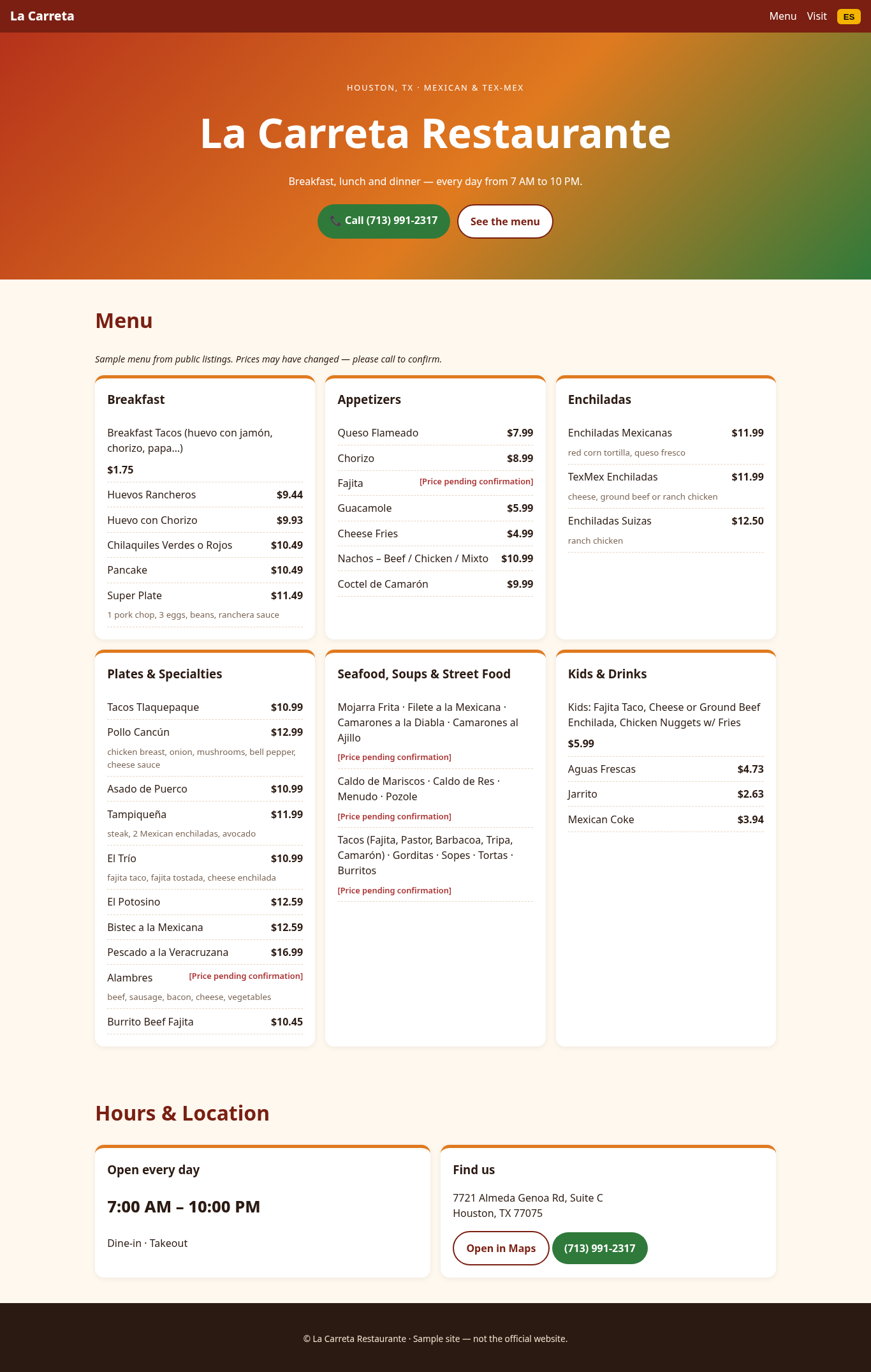 La Carreta sample site concept
